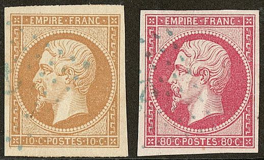 Nos 13II, 17B, Obl Ancre Bleue. - TB - 1853-1860 Napoleon III