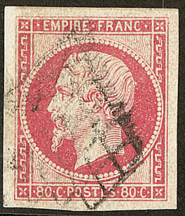 No 17B, Rose, Obl Grille. - TB - 1853-1860 Napoleone III