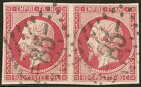 No 17B, Paire Horizontale Obl GC 85. - TB - 1853-1860 Napoleone III