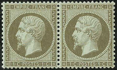 ** No 19b, Vert Bronze, Paire Horizontale. - TB - 1862 Napoleone III