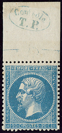 ** No 22, Bleu, Bdf Avec Contrôle TP, Légère Froissure De Gomme Sinon TB - 1862 Napoleone III