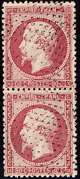 No 24, Paire Verticale Obl Pointillé Fin. - TB - 1862 Napoleone III