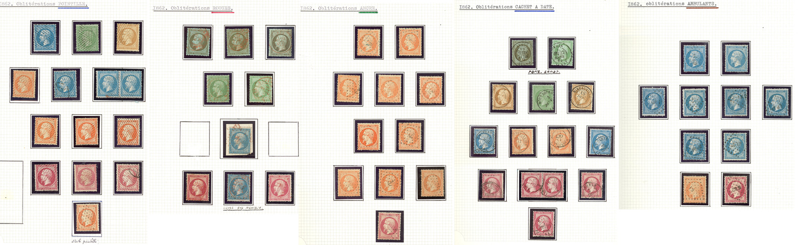 Collection. Oblitérations. 1861-1862, Entre Les N°19 Et 24, Des Doubles Et Multiples, Nuances Et Obl Dont Pointillés, An - 1862 Napoleon III