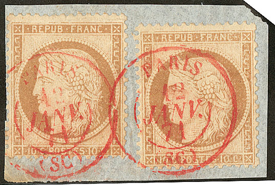 No 36 (2), Obl Cad Rouge "Paris SC" De Janv 71 Sur Petit Fragment. - TB - 1870 Assedio Di Parigi