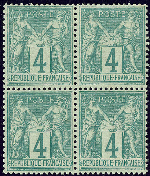 ** No 63, Vert, Bloc De Quatre, Très Frais Et Centré. - TB - 1876-1878 Sage (Typ I)