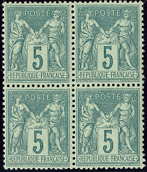 ** No 75, Vert, Bloc De Quatre (un Ex *), Très Frais Et Centré. - TB - 1876-1878 Sage (Typ I)