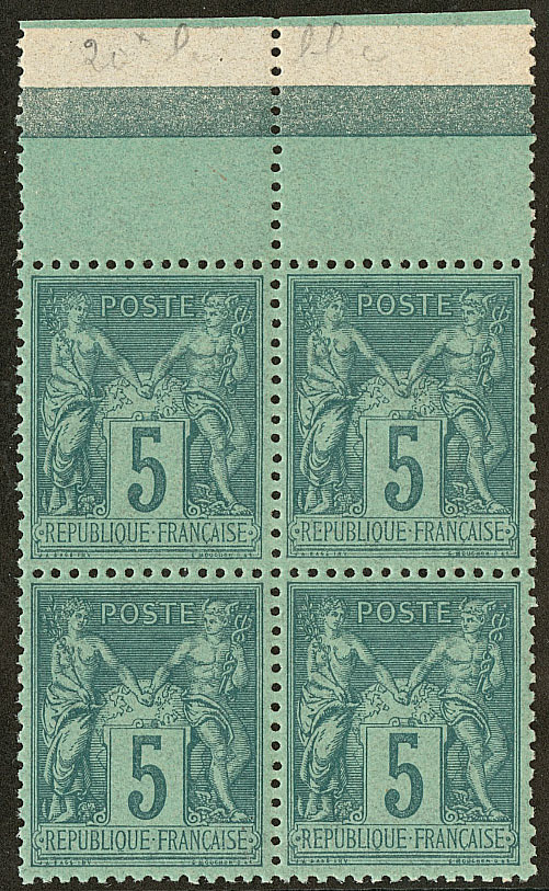 ** No 75a, Vert Sur Vert Jaune, Bloc De Quatre Bdf, Très Frais. - TB - 1876-1878 Sage (Typ I)