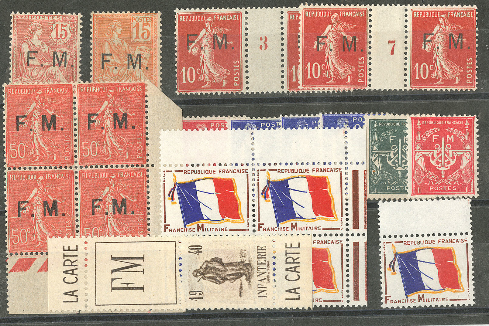 ** Nos 1*, 2, 5(4), 6 Bloc De Quatre, 7 à 13. - TB - Military Postage Stamps