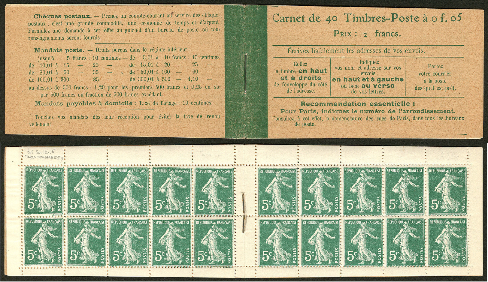 ** No 137 C7, Carnet De 40t, "Taxes Révisées 12 Août 1919". - TB - Other & Unclassified