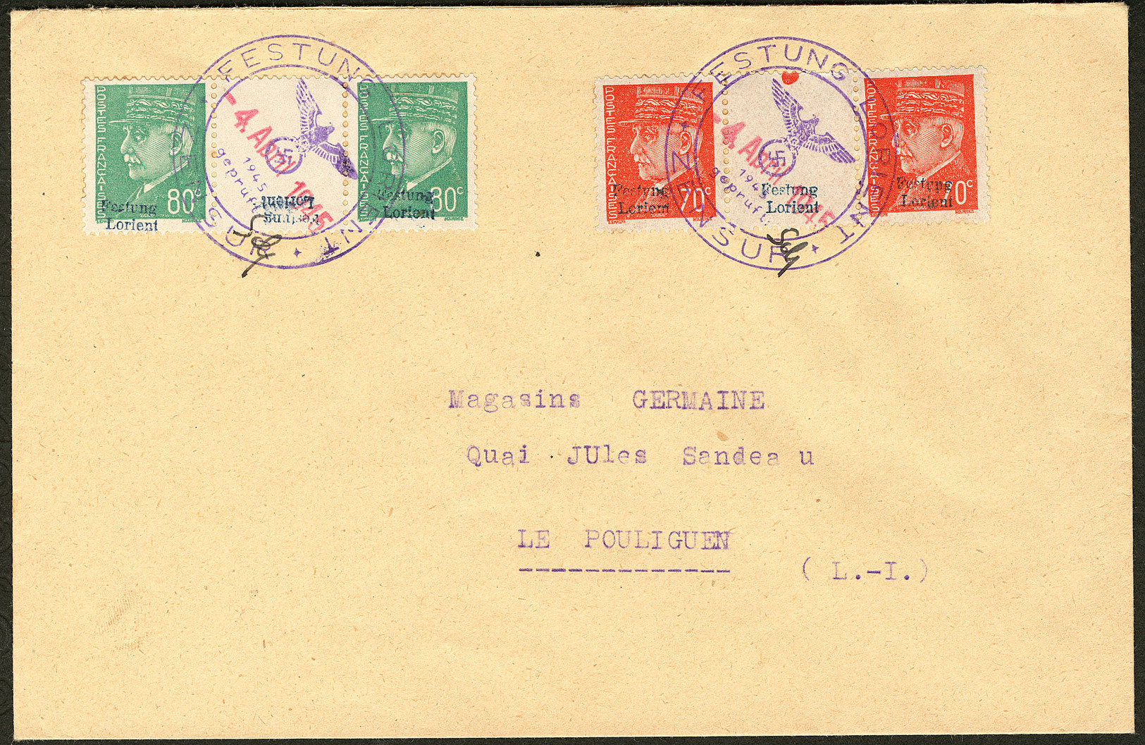 LETTRE Nos 6 + 7, Tous Deux En Paire Horizontale Interpanneaux, Obl Cachet Avril 45, Sur Enveloppe Pour Le Pouliguen. -  - War Stamps