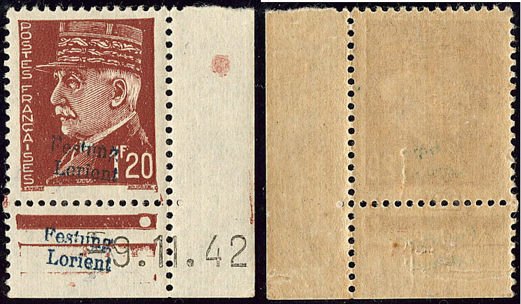 * No 9 (1,20f Pétain, Mi. # 9), Cdf Daté 9.11.42, Adhérence Et Gomme Légèrement Glacée. - TB. - R (tirage 180) - War Stamps