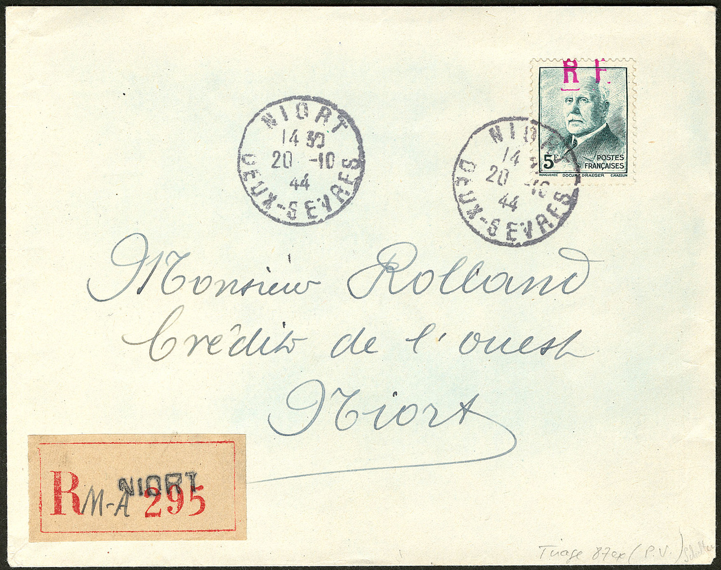 LETTRE Niort. No 13, Obl Cad 20.10.44 Sur Enveloppe Recommandée Locale. - TB. - R (tirage 87ex) - Liberation