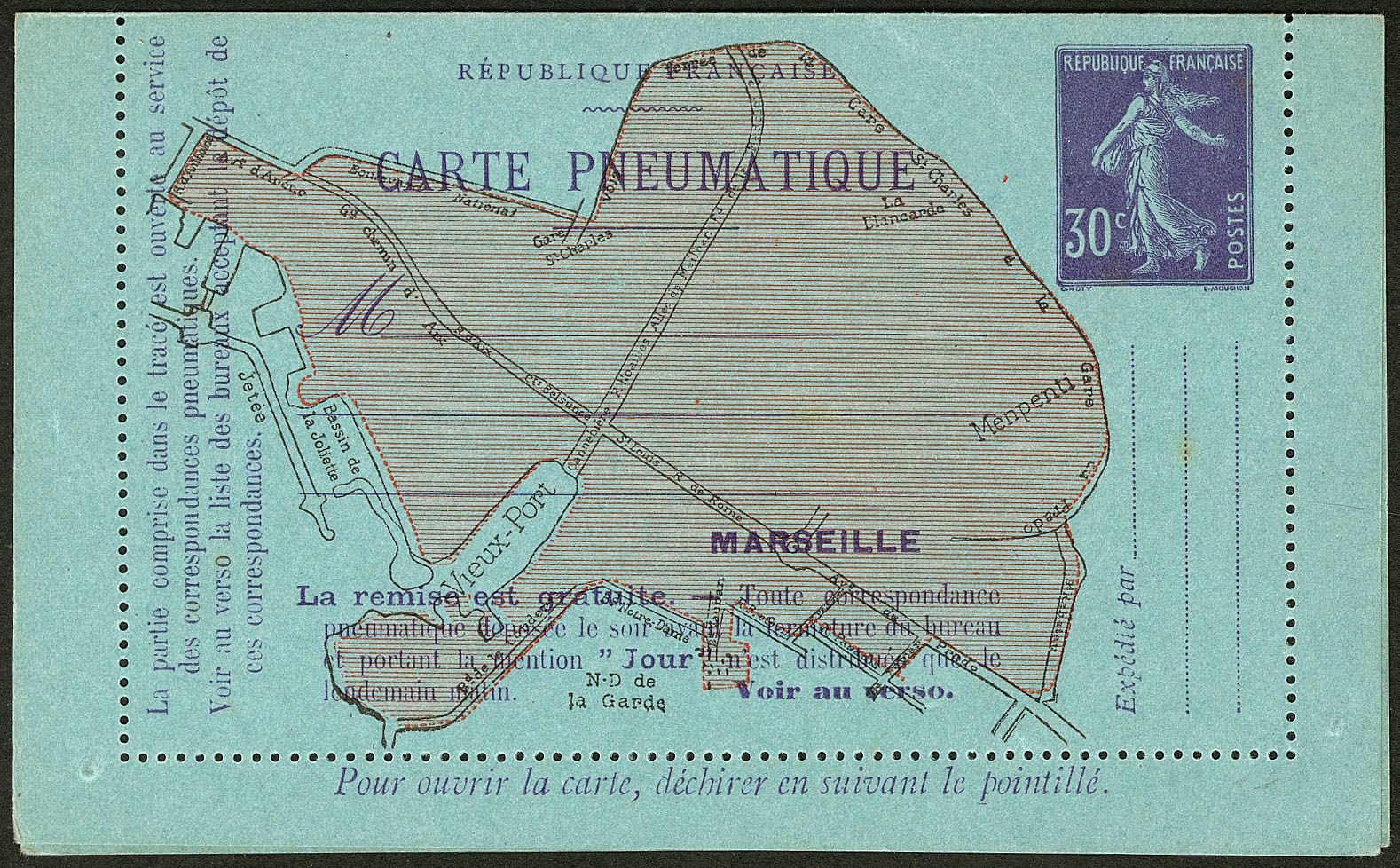 LETTRE Semeuse Camée. No K7, 30c Violet, CL Pneu Marseille Avec 11 Lignes Au Verso, Neuve. - TB - Other & Unclassified