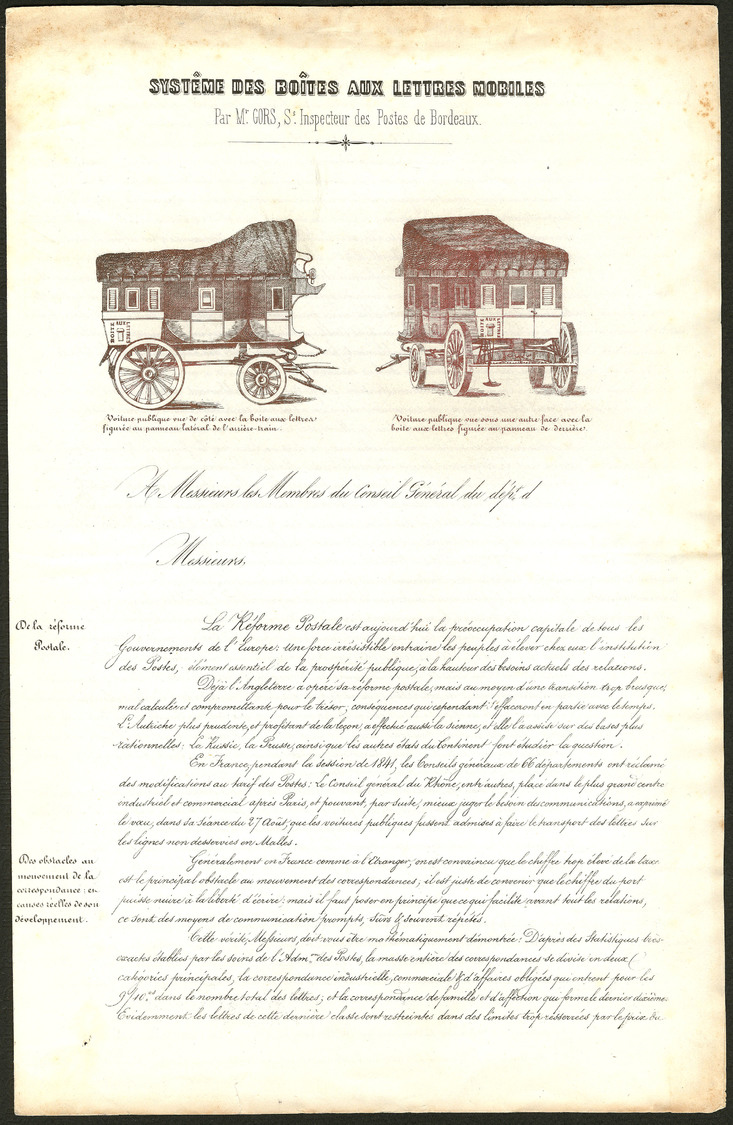 LETTRE Système Des Boîtes Aux Lettres Mobiles, Par Mr Gors, Inspecteur Des Postes De Bordeaux, Circulaire Datée 1842. -  - Unclassified