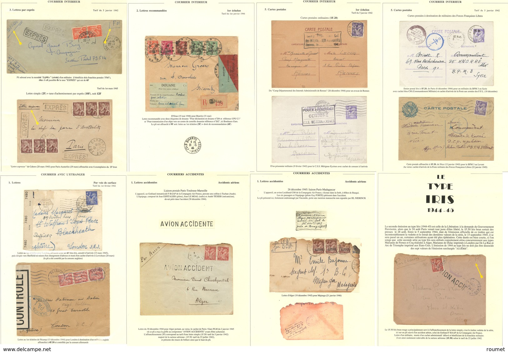 ** Type IRIS 1944-1945, Bel Ensemble Spécialisé De Bloc De Quatre, ND, Variétés Diverses Et Environ 90 Enveloppes Affts - Collections