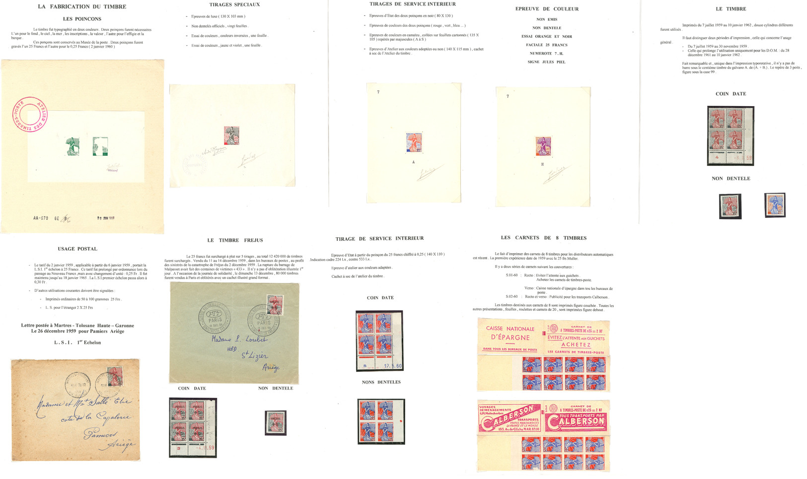 ** Type Marianne à La Nef 1959-1960, Belle étude Des N°1216, 1229 Et 1234, Dont Poinçons D'atelier, épreuves D'artistes, - Collections