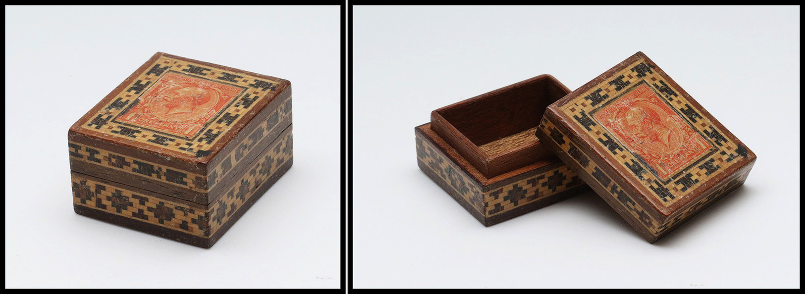 Boîte Tunbridge Avec TP George V N°140 Sur Couvercle, 1 Comp., 38x33x20mm. - TB - Stamp Boxes