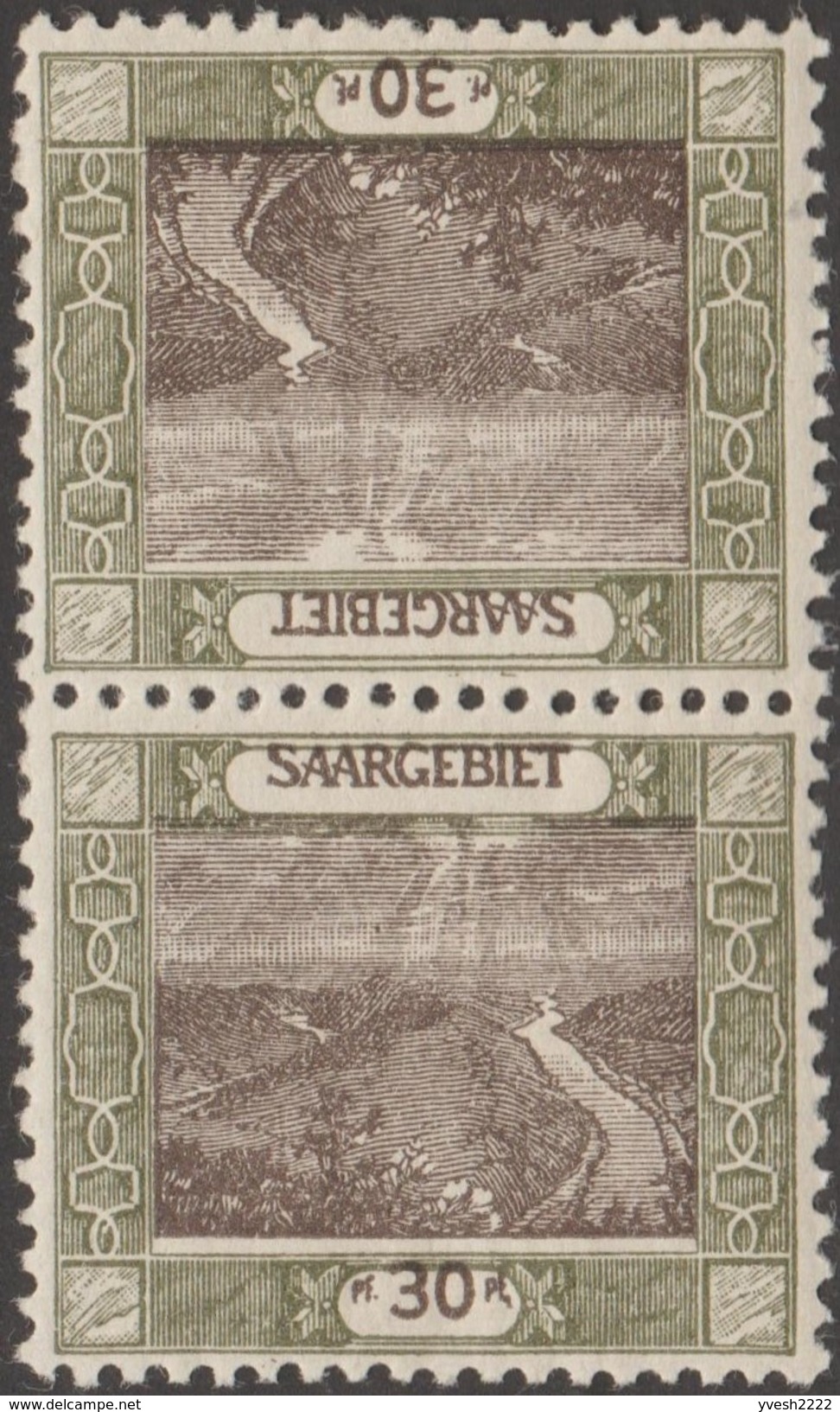 Sarre 1921. Y&T 57c, 57d & 71b. Paires Tête-bêche. Avec Et Sans Surcharge. Grande Boucle De La Sarre à Mettlach - Bergen