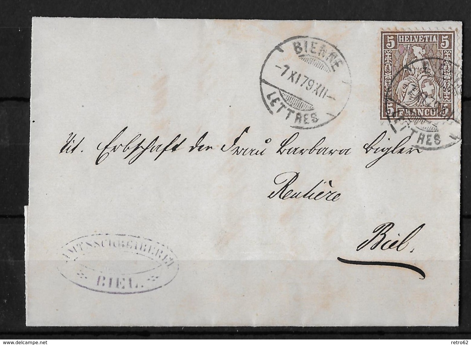 1862-1881 SITZENDE HELVETIA (gezähnt) → Amtlicher Brief Biel   ►SBK-30◄ - Lettres & Documents