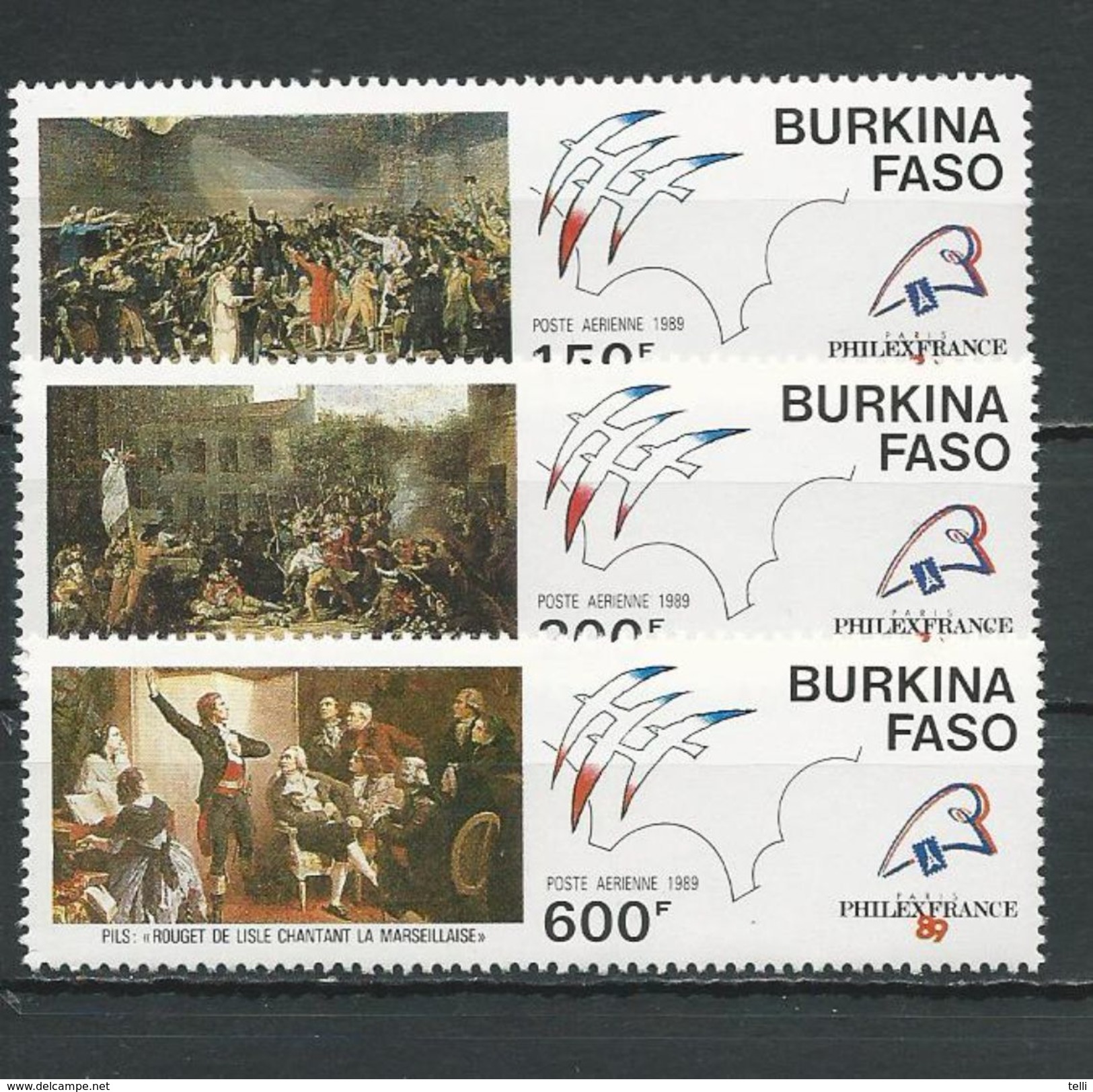BURKINA FASO  Scott C313-C315 Yvert PA372-PA374  (3) ** Cote 11,00$ 1989 - Burkina Faso (1984-...)