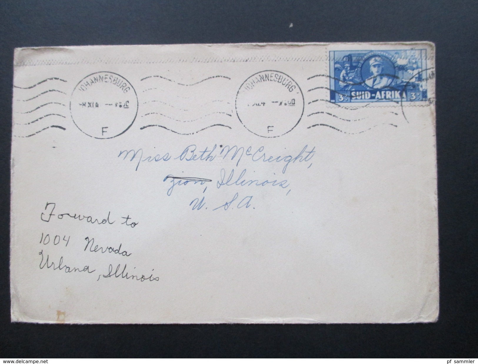 Suid-Afrika 1941 Brief Von Johannesburg - Zion Ill. USA Forwarded To 1004 Nevada - Covers & Documents