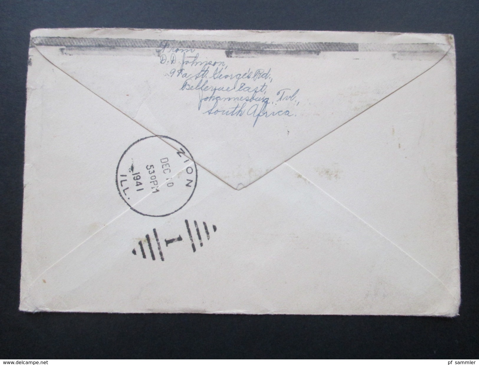 Suid-Afrika 1941 Brief Von Johannesburg - Zion Ill. USA Forwarded To 1004 Nevada - Cartas