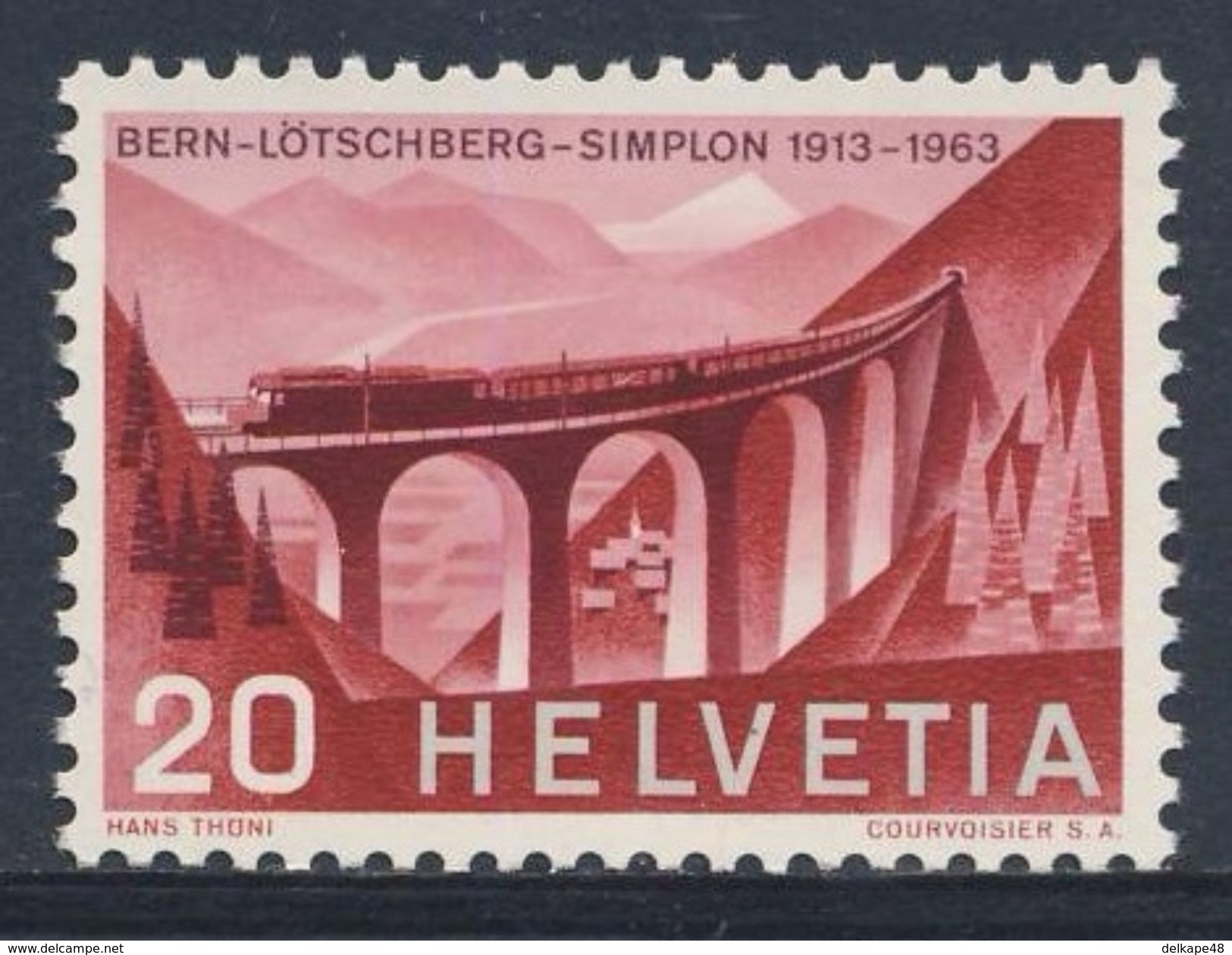 Switzerland Schweiz Suisse 1963 Mi 770 YT 707 Sc 424 ** Luegelkinn Viaduct - 50th Ann Lotschberg Railway/ Lötschbergbahn - Treinen