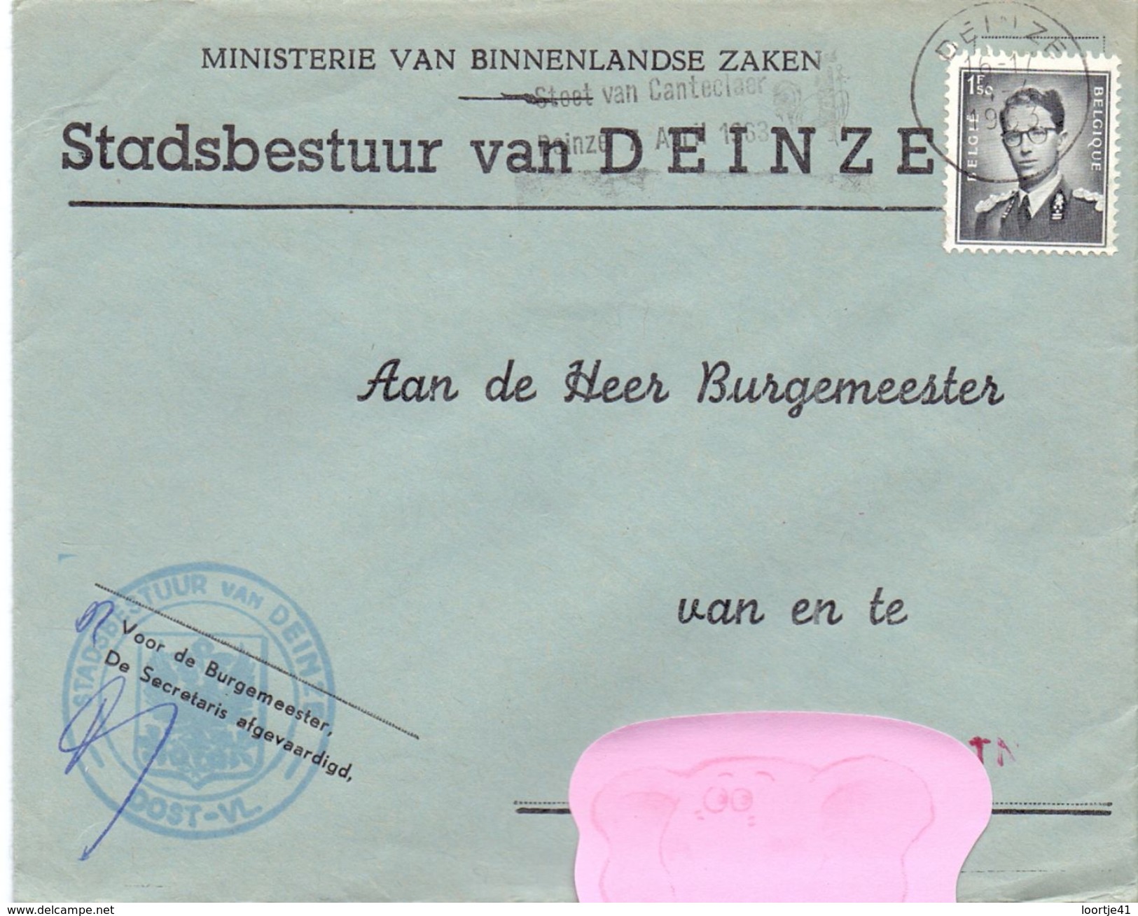 Omslag Enveloppe - Stad Deinze - Stempel 1963 - Enveloppes