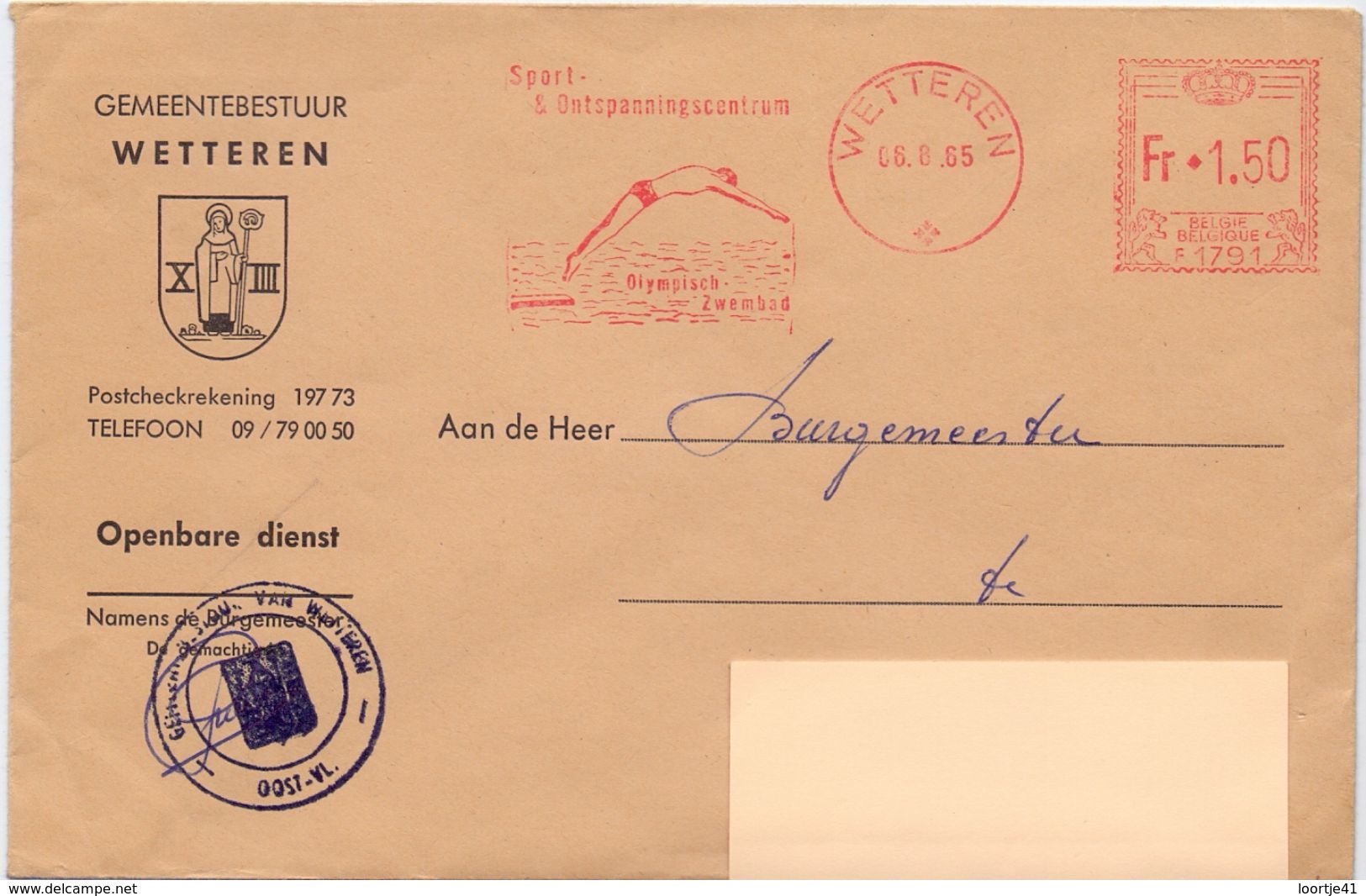 Omslag Enveloppe - Gemeente Wetteren - Stempel 1965 - Enveloppes