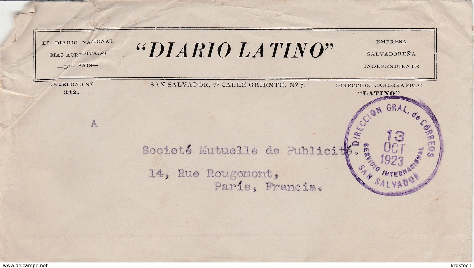 San Salvador 1923 - Lettre Brief Cover - 2 Scans - El Salvador