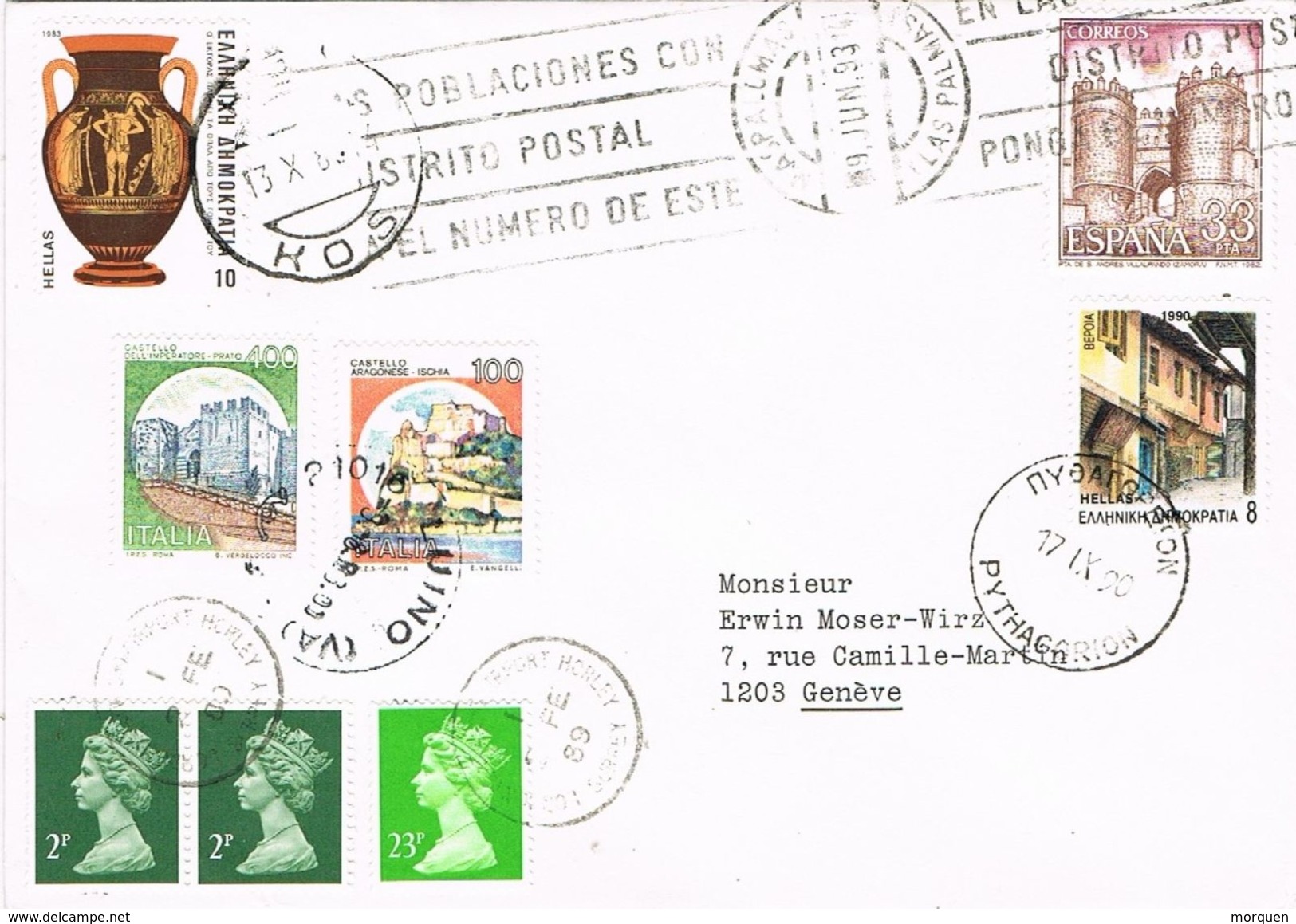 26931. Carta MASPALOMAS (Las Palmas) Canarias 1993 A Suiza. Matasellos Otros Paises - Cartas & Documentos