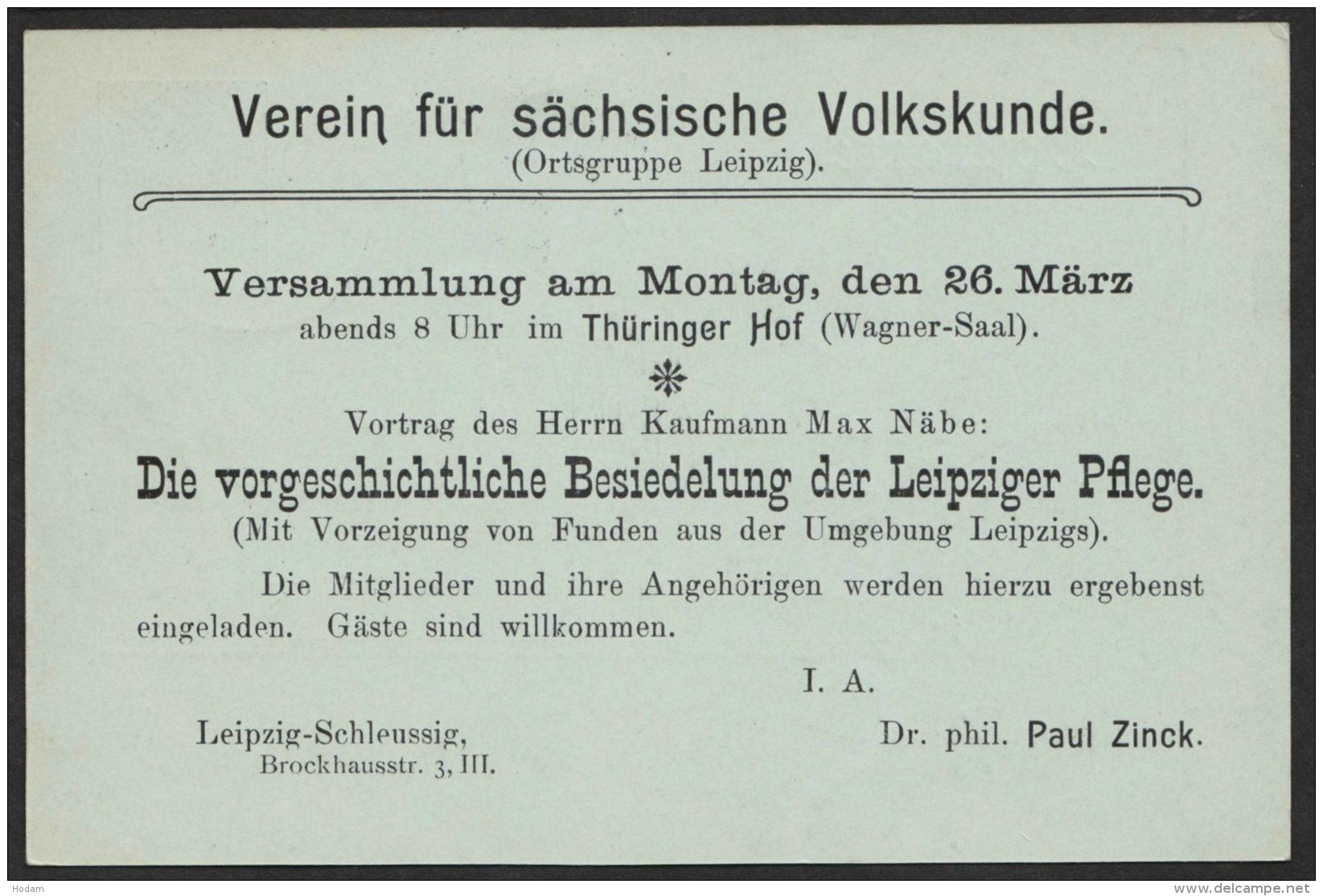 Mi-Nr. P63x, Sauberer Orts-Bedarf "Leipzig", Zudruck "Verein Für Sächsische Volkskunde, 1906, Stempel "Volkmarshausen",o - Postkarten