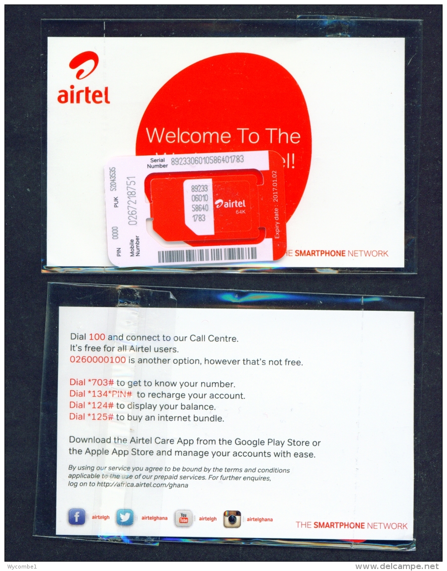 GHANA  -  Airtel  Unused SIM Phonecard  In Pack  As Scans - Ghana