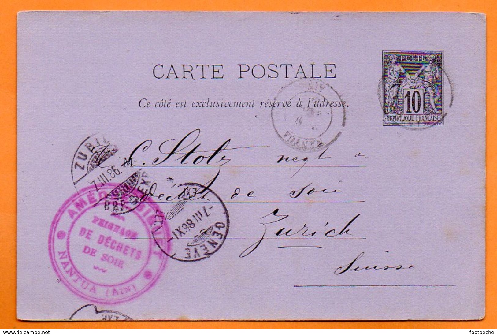 NANTUA    1886   GENEVE  Entier Postal  N° JJ 195 - Cachets Manuels