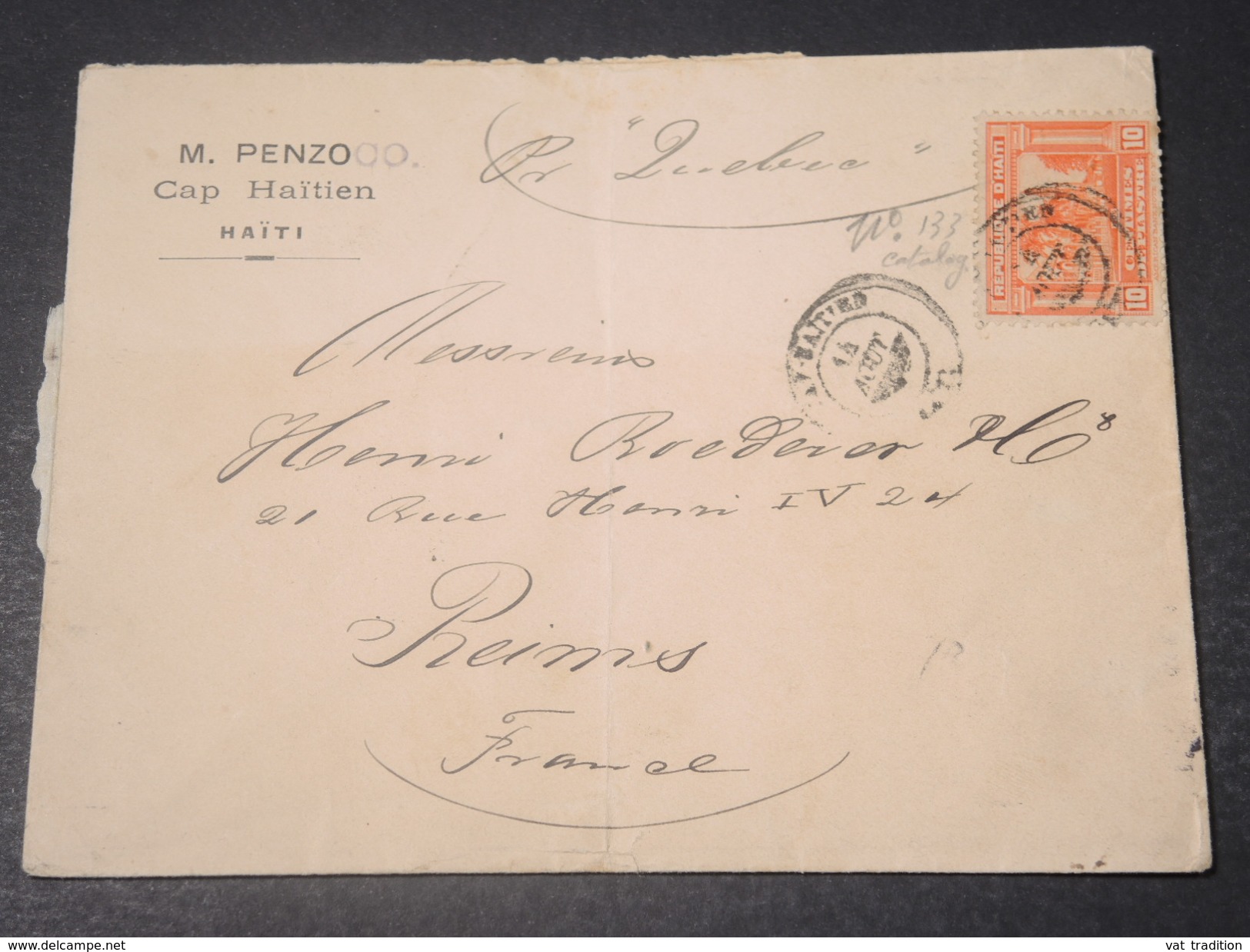 HAITI - Enveloppe De Cap Haitien Pour La France En 1907 - L 11334 - Haiti