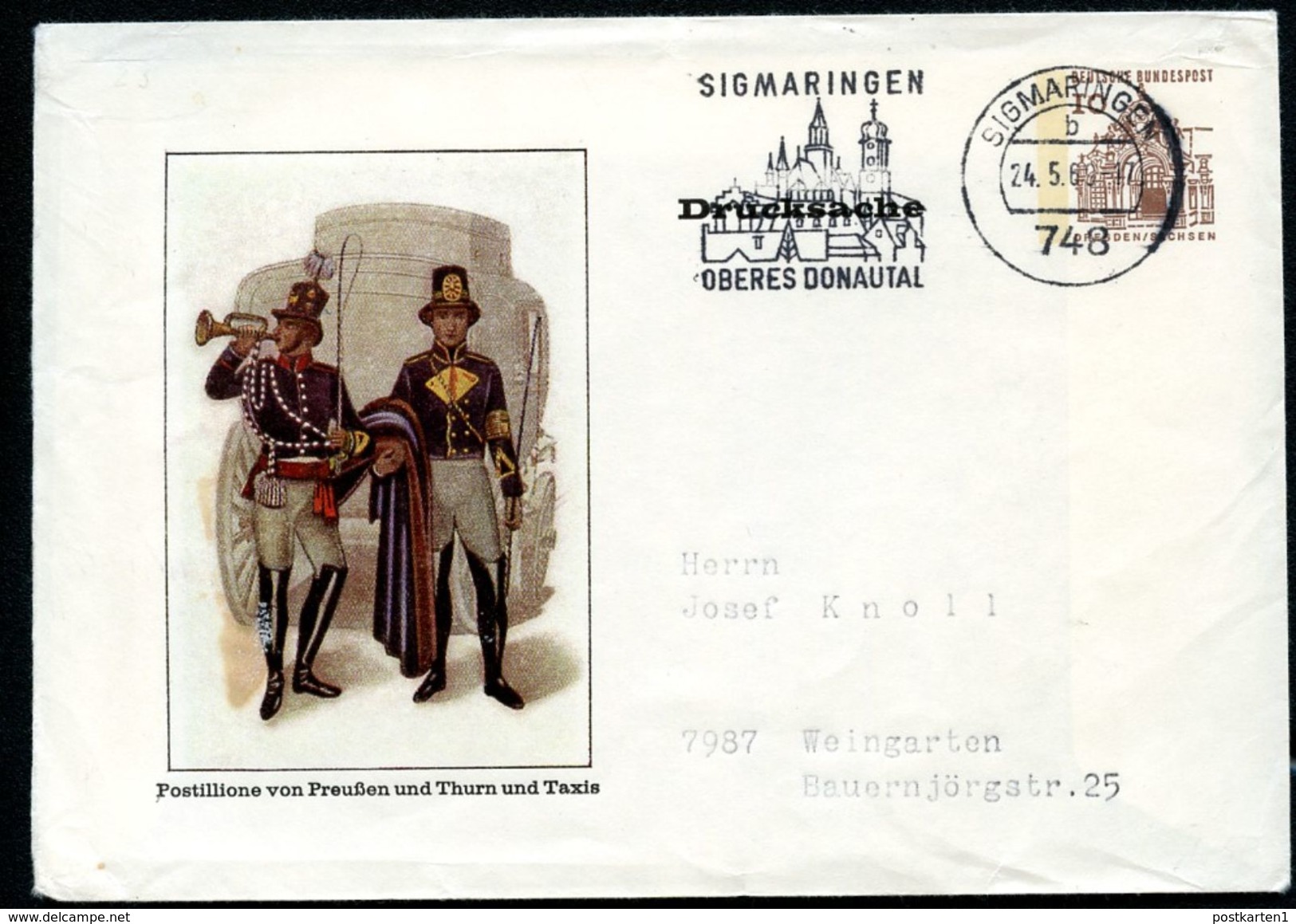 Bund PU23 B1/001a Privat-Umschlag POSTILLIONE Gebraucht Sigmaringen 1969  NGK 13,00€ - Enveloppes Privées - Oblitérées