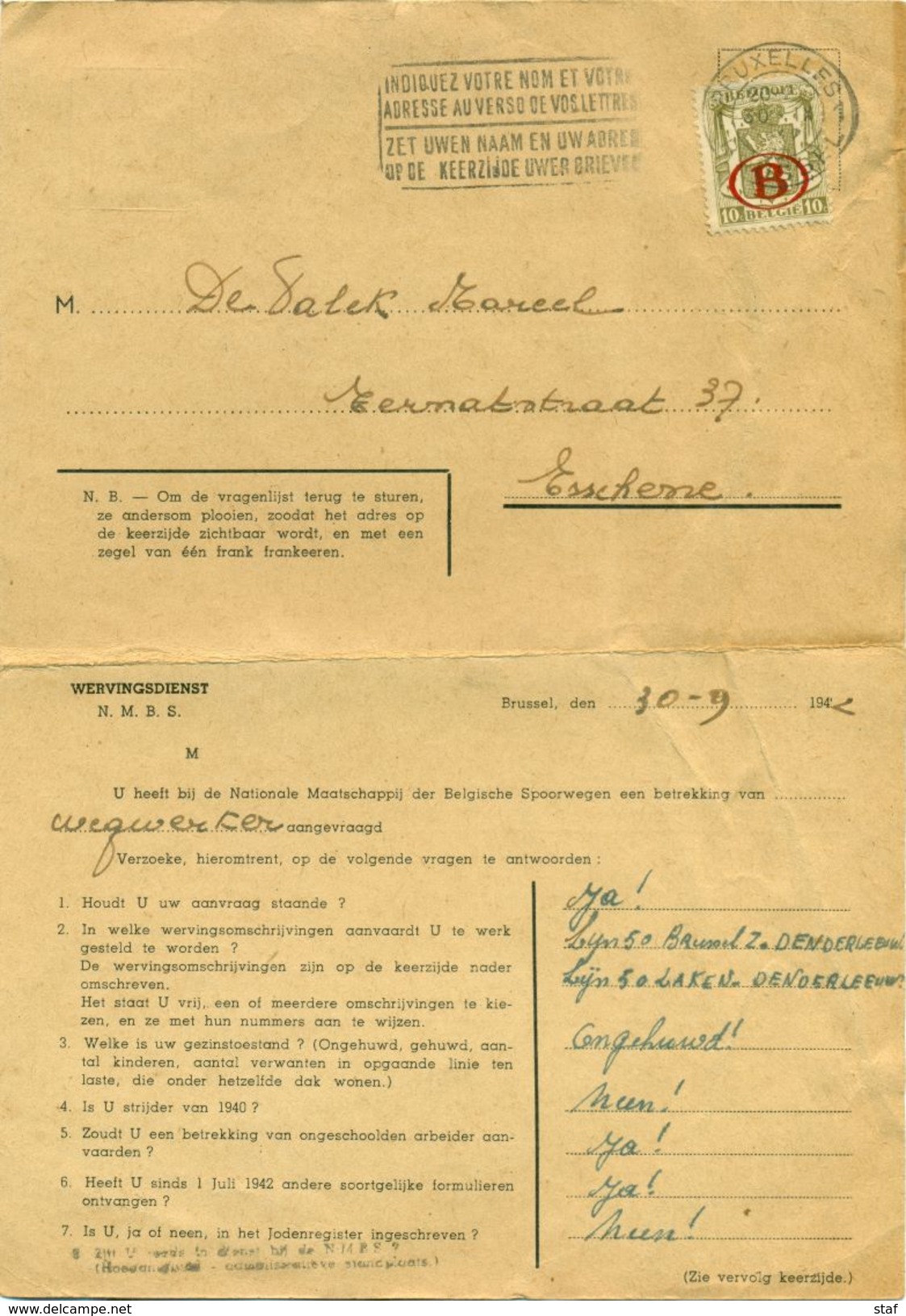 Dienstzegel - Service Nr. S26 Op Document - Otros & Sin Clasificación