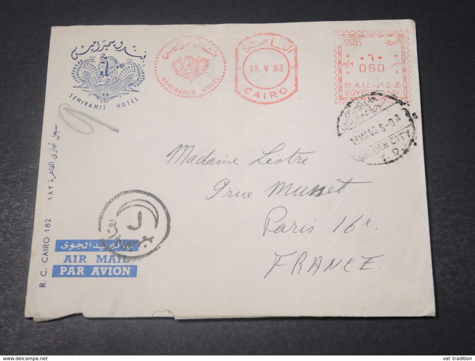 EGYPTE - Enveloppe Avec Affranchissement Mécanique D 'Hôtel Semiramis Au Caire En 1963 Pour Paris - L 11339 - Lettres & Documents