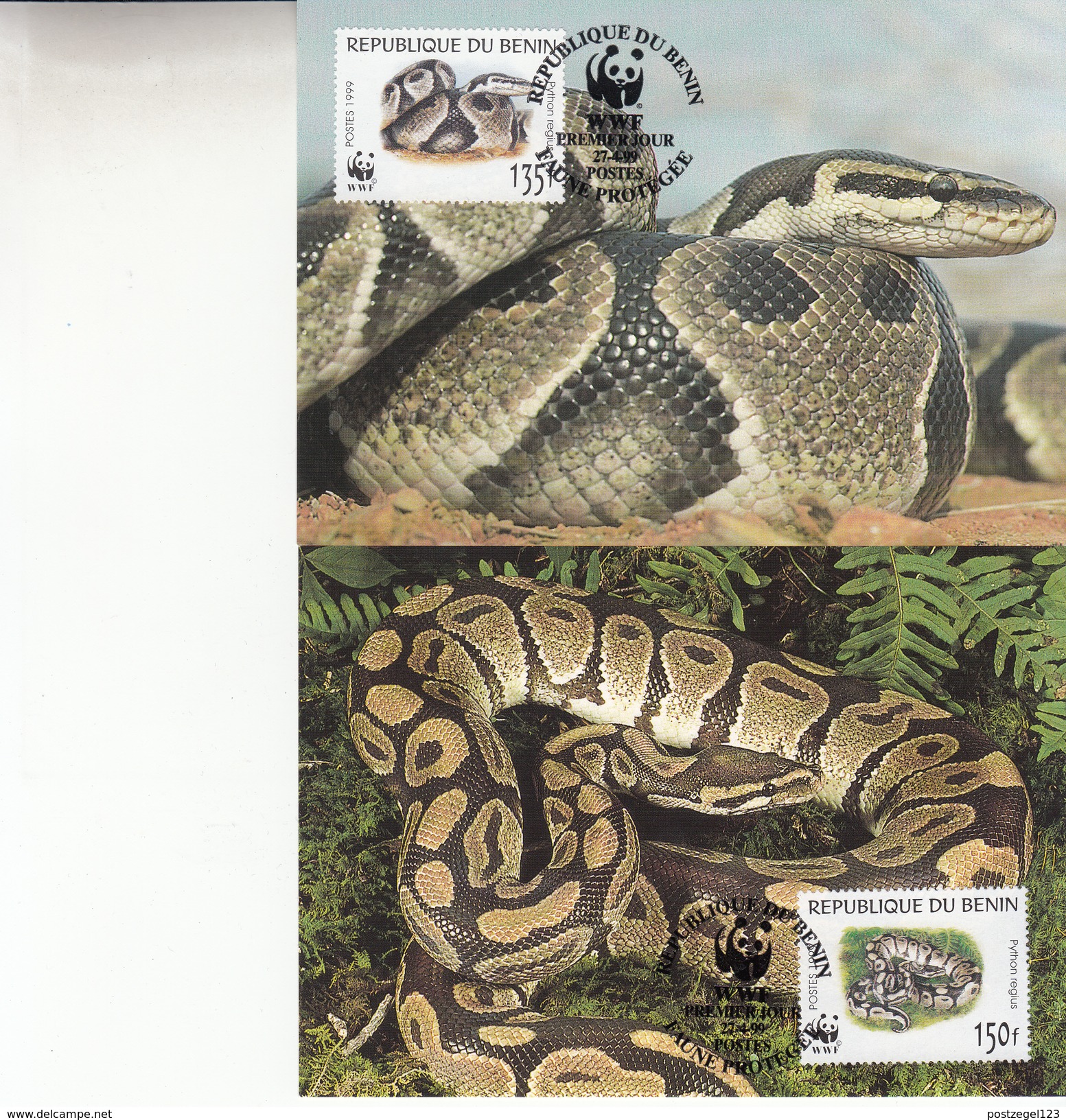 Republique Du Benin / 4 Maximumkaarten - Serpents