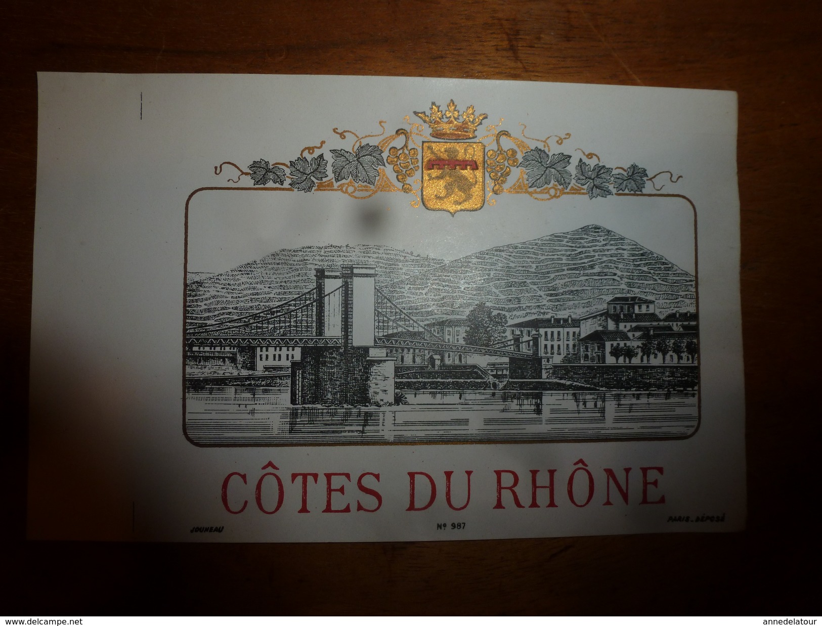 1920 ? Spécimen étiquette De Vin  CÔTES Du RHÔNE ,   N° 987, Déposé,  Imprimerie G.Jouneau  3 Rue Papin à Paris - Ponti