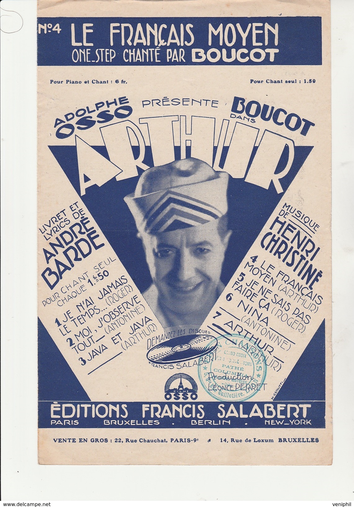 P ARTITION : LE FRANCAIS MOYEN - ONE-STEP CHANTE PAR BOUCOT - ANNEE 1929 - Noten & Partituren