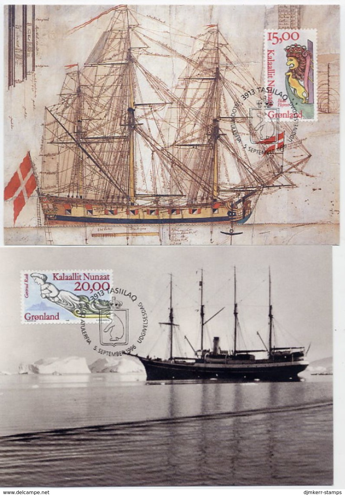 GREENLAND 1996 Ships' Figureheads On Maximum Card.  Michel 294-95 - Maximum Cards