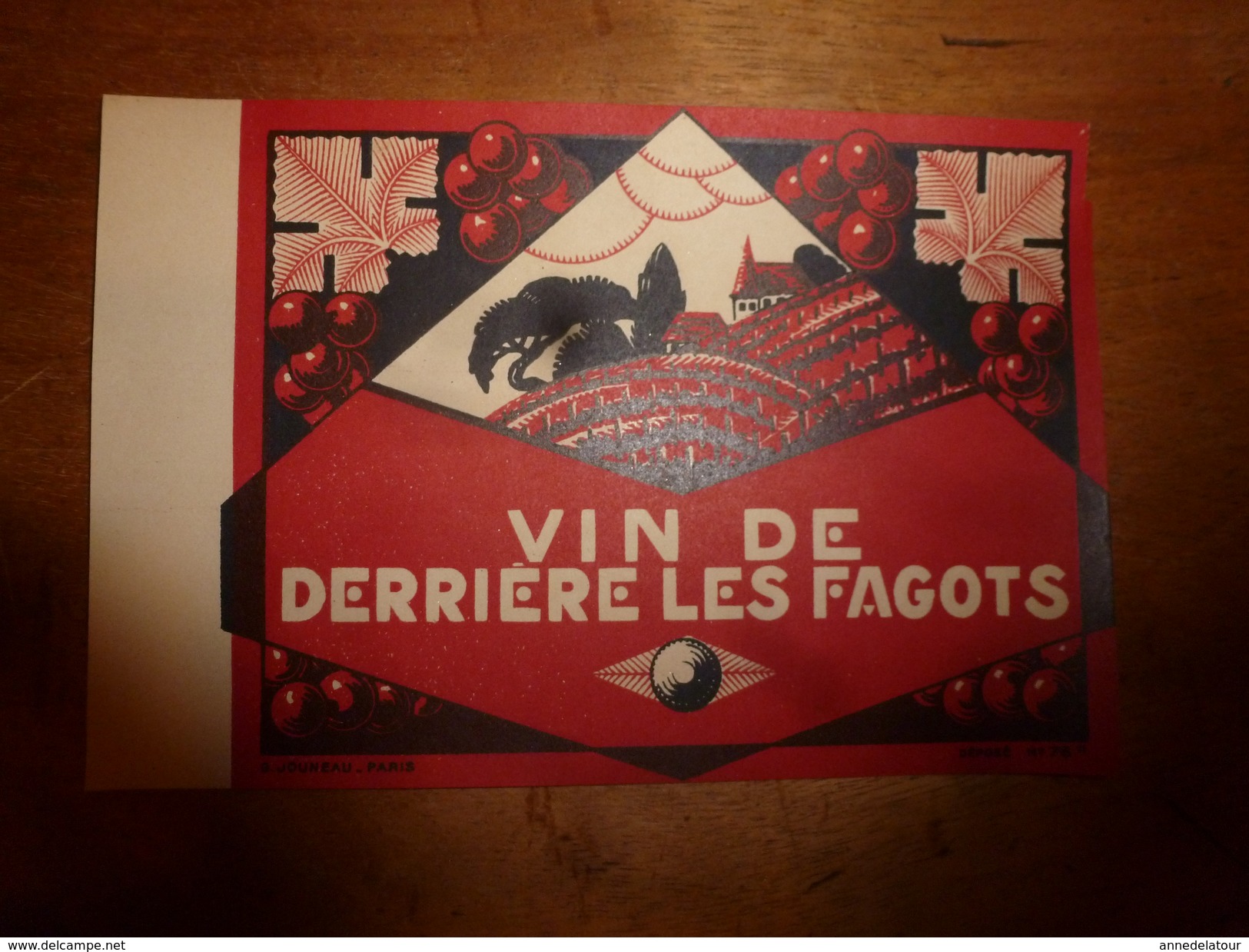1920 ? Spécimen étiquette De Vin VIN De DERRIERE Les FAGOTS N° 78H,  Déposé,  Imprimerie G.Jouneau  3 Rue Papin à Paris - Kunst