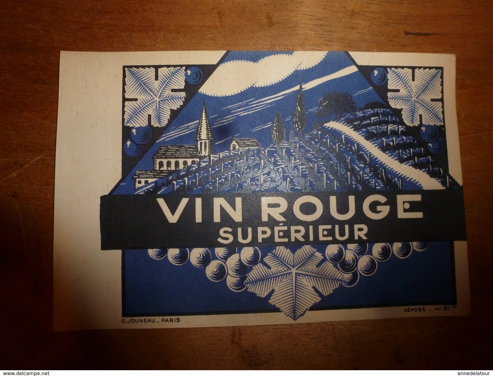 1920 ? Spécimen étiquette De Vin VIN ROUGE SUPERIEUR  N° 81H,  Déposé,  Imprimerie G.Jouneau  3 Rue Papin à Paris - Arte Nuevo