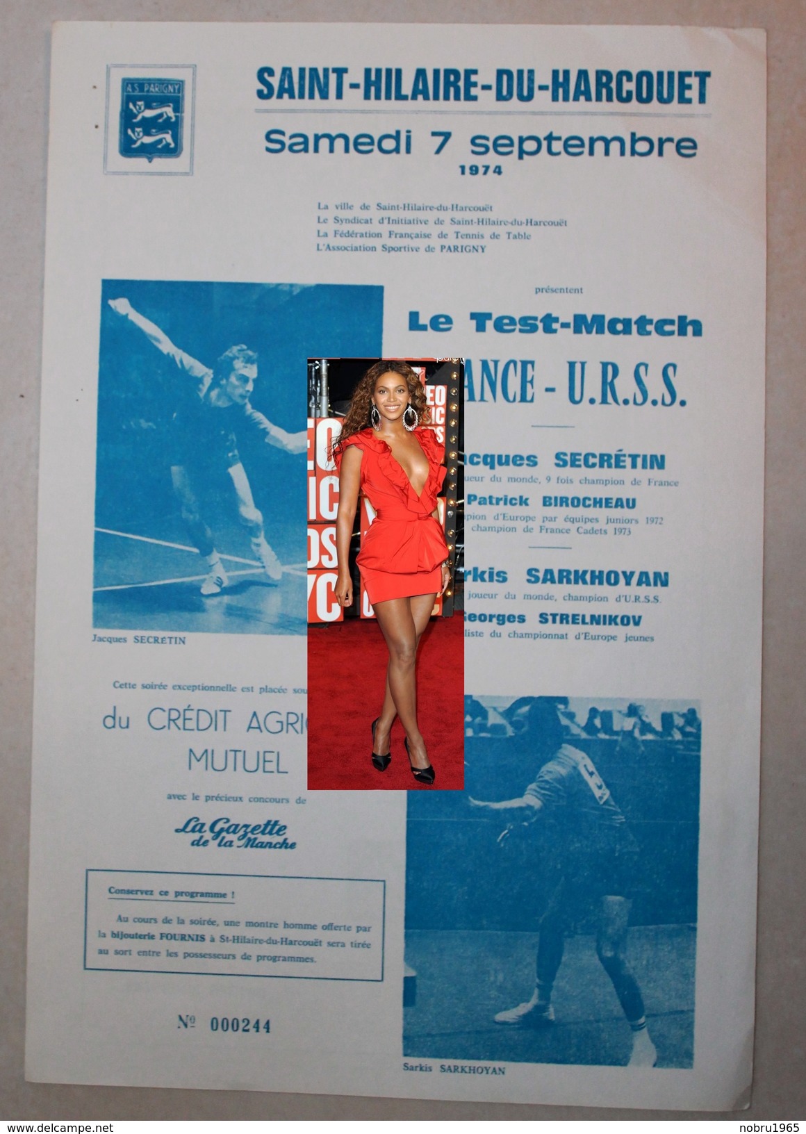 Test Match (fanion,affiche,programme,photo,presse) . Tennis De Table . Ping-Pong . FRANCE URSS Du 7.09.1974 - Tennis De Table