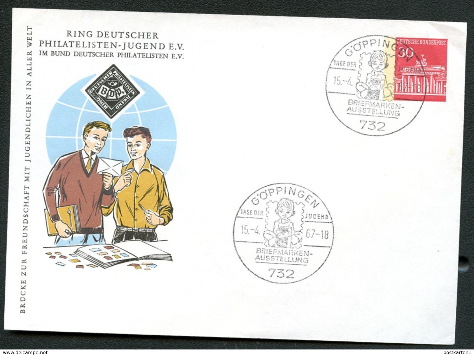 Bund PU41 B1/002 Privat-Umschlag PHILATELISTEN-JUGEND Sost. 1967  NGK 6,00 € - Enveloppes Privées - Oblitérées