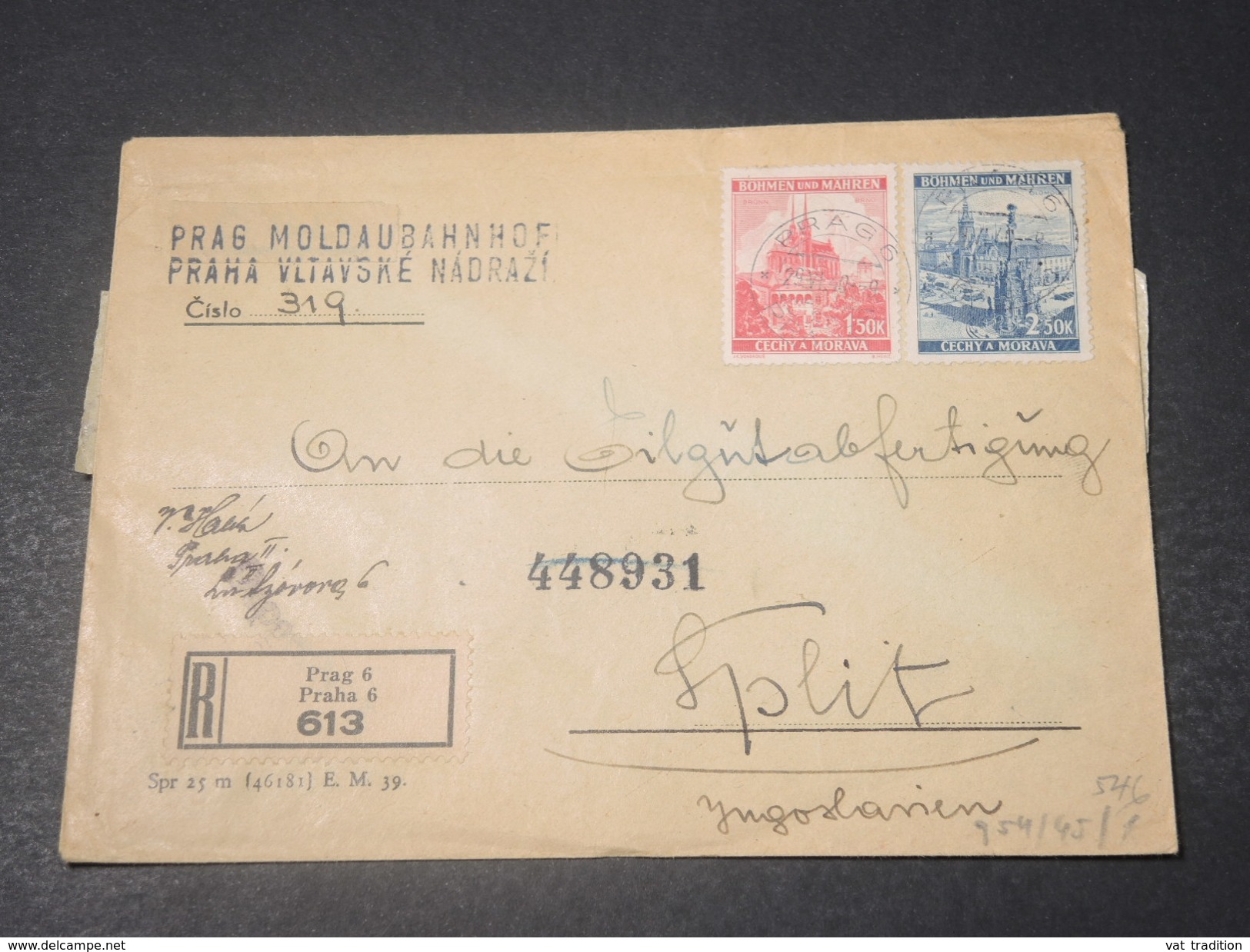 BOHÊME ET MORAVIE - Enveloppe En Recommandé De Prague Pour Split En 1940 Avec Contrôle Postal - L 11377 - Lettres & Documents