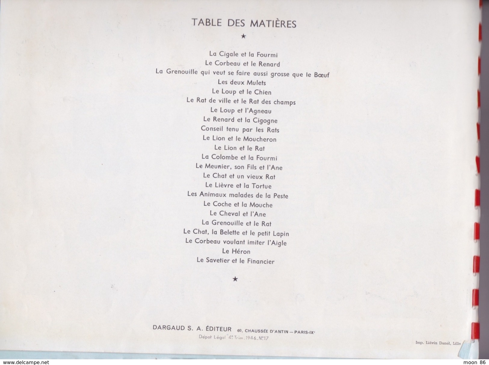 Les Fables De LA FONTAINE- Illustrateur Dessins Animés G LEBRET éd Dargaud 1946 - Collection Lectures Und Loisirs