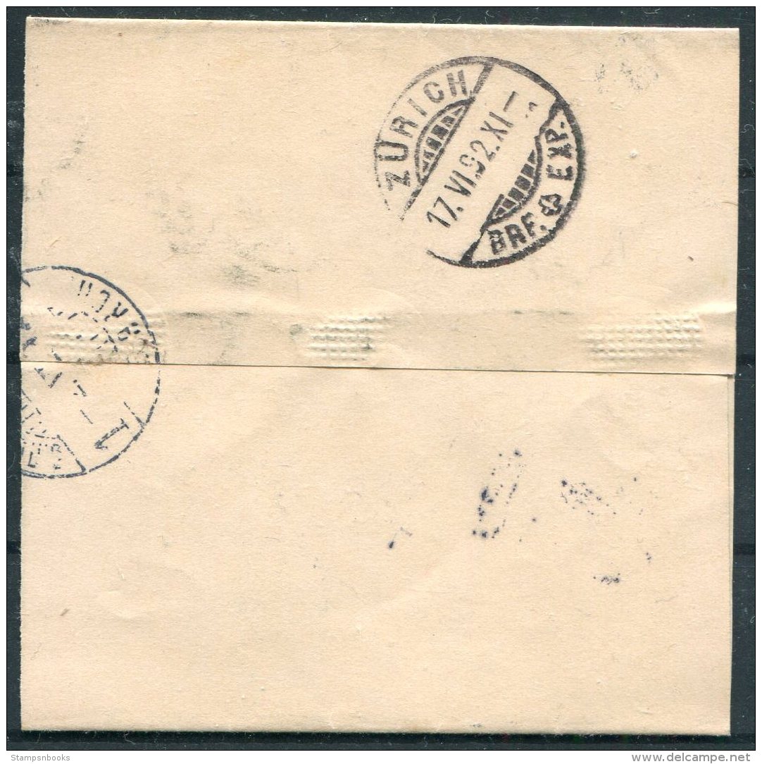 1892 Russia Wrapper St Petersburg - Zurich, Switzerland - Briefe U. Dokumente