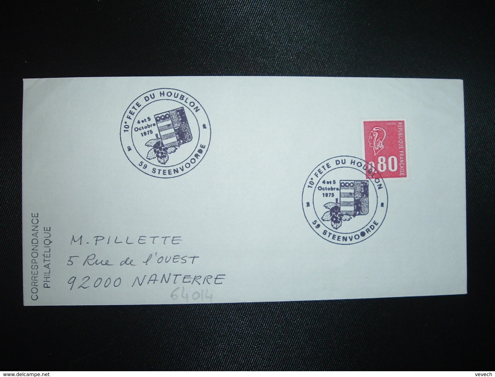 LETTRE M. DE BEQUET 0,80 OBL.4 Et 5 OCTOBRE 1975 59 STEENVOORDE 10e FETE DU HOUBLON - Biere